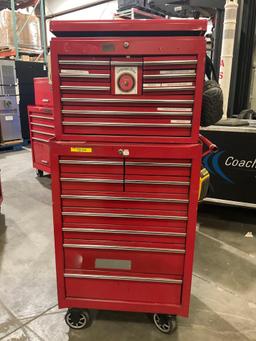 INDUSTRIAL PARTS CABINET / TOOL BOX ON WHEELS WITH CONTENTS , APPROX 30€� W x 18€� L x 60€� T