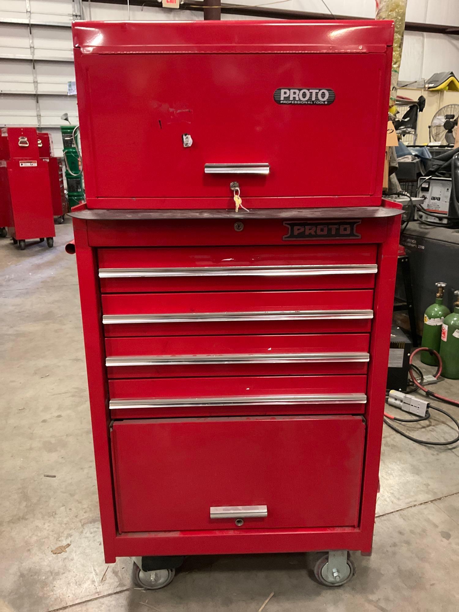 PROTO PROFESSIONAL INDUSTRIAL PARTS CABINET / TOOL BOX ON WHEELS WITH CONTENTS , APPROX 30€� W x ...