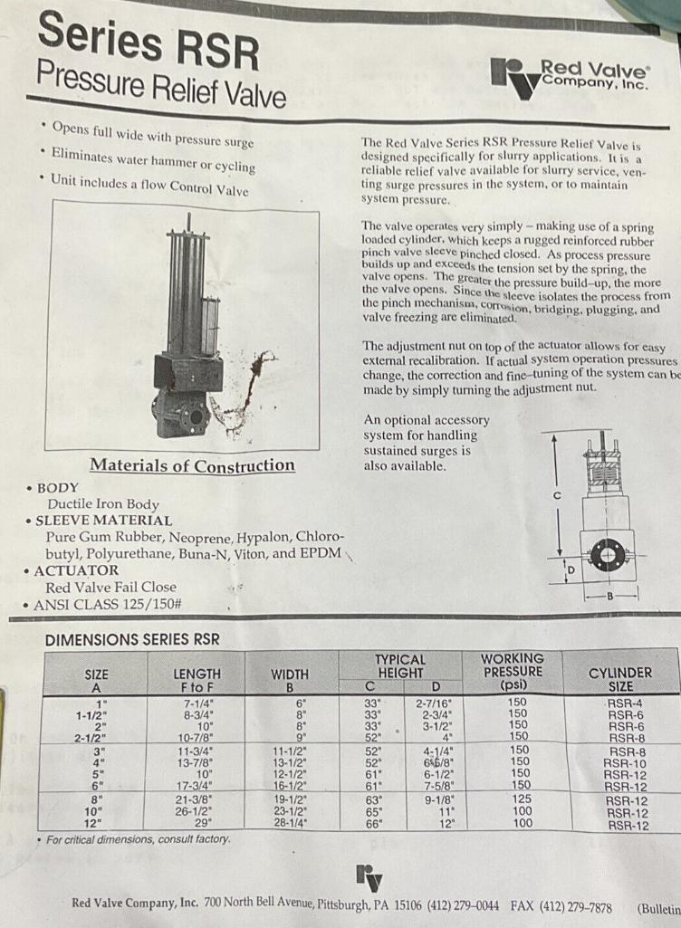 RED VALVE Co. PRESSURE CONTROL VALVE SERIES 5500 #09-3003