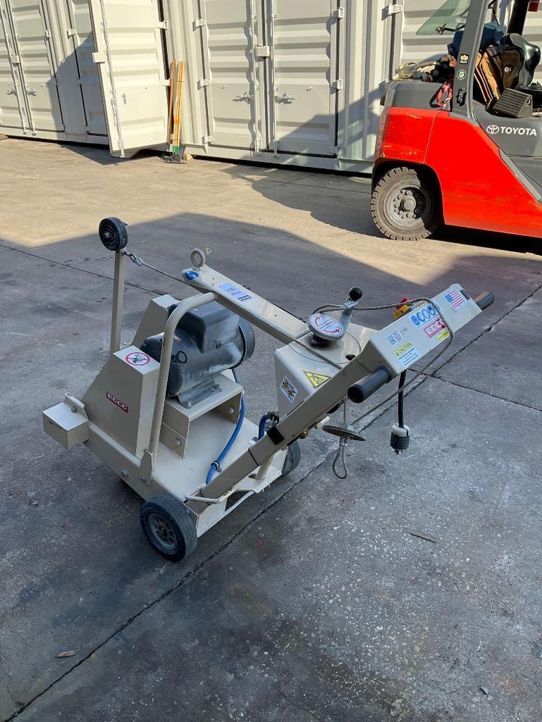 EDCO WALK BEHIND SAW MODEL DS-18-5/230/1 WITH BALDOR RELIANCER MOTOR, ELECTRIC , NO BLADE, WORKS