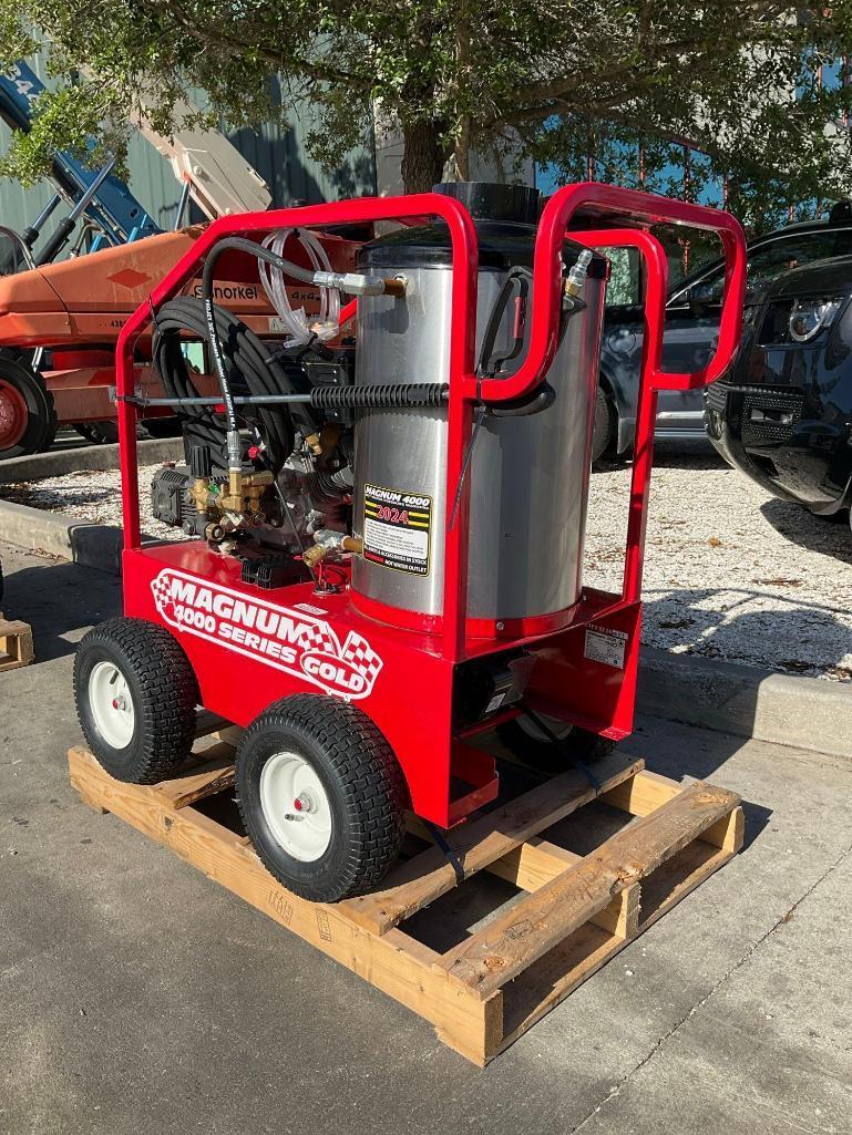 UNUSED 2024 MAGNUM 4000 SERIES GOLD HOT WATER PRESSURE WASHER,DIESEL GAS POWER, ELECTRIC START,