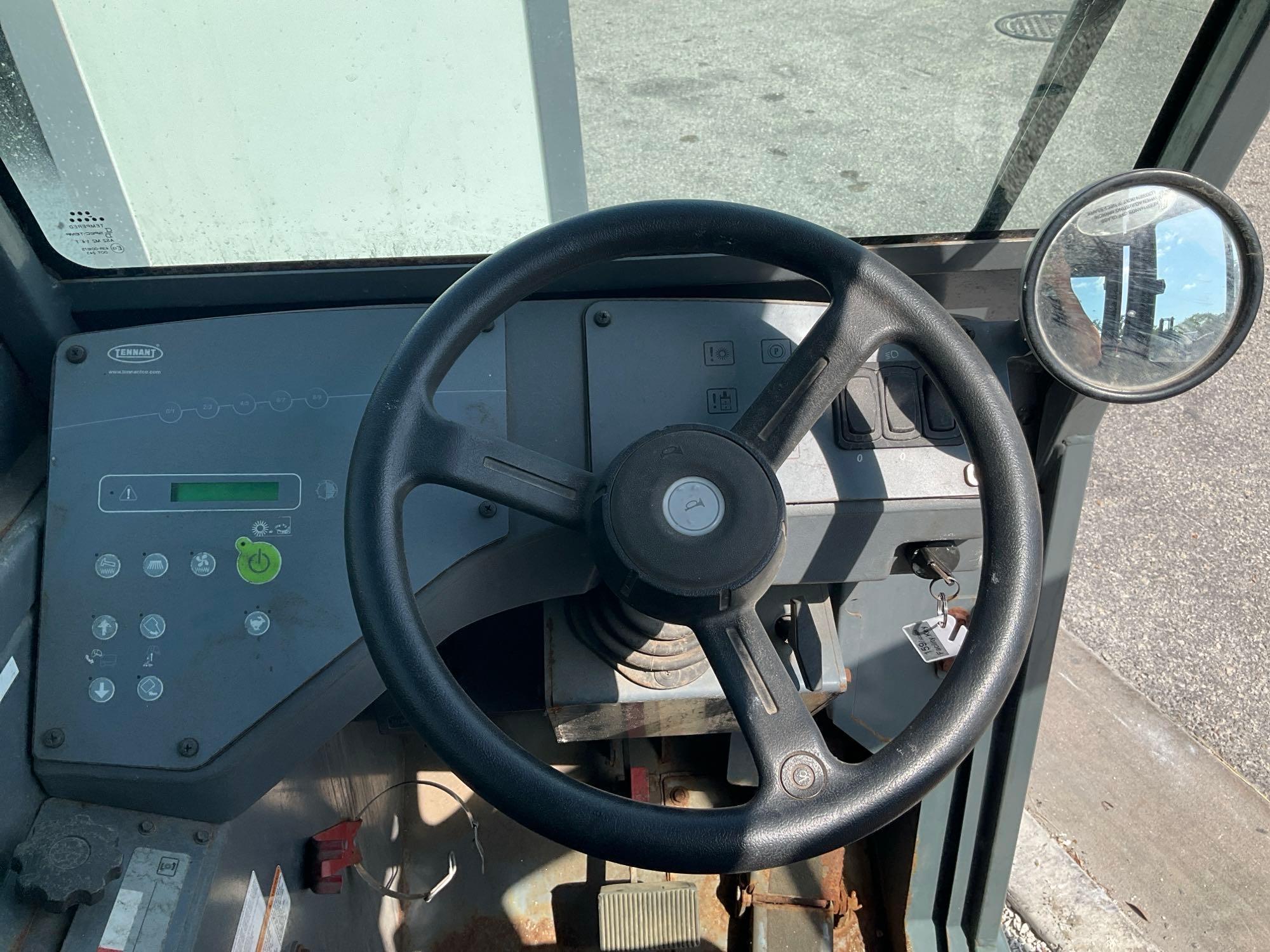 TENNANT RIDE ON SWEEPER MODEL S30, DIESEL, ENCLOSED CAD, TURNS OVER DOES NOT START