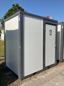 UNUSED PORTABLE BATHROOM UNIT WITH VANITY, SHOWER, TOILET, WINDOW, SINK, EXHAUST FAN, LIGHTS, PAPER