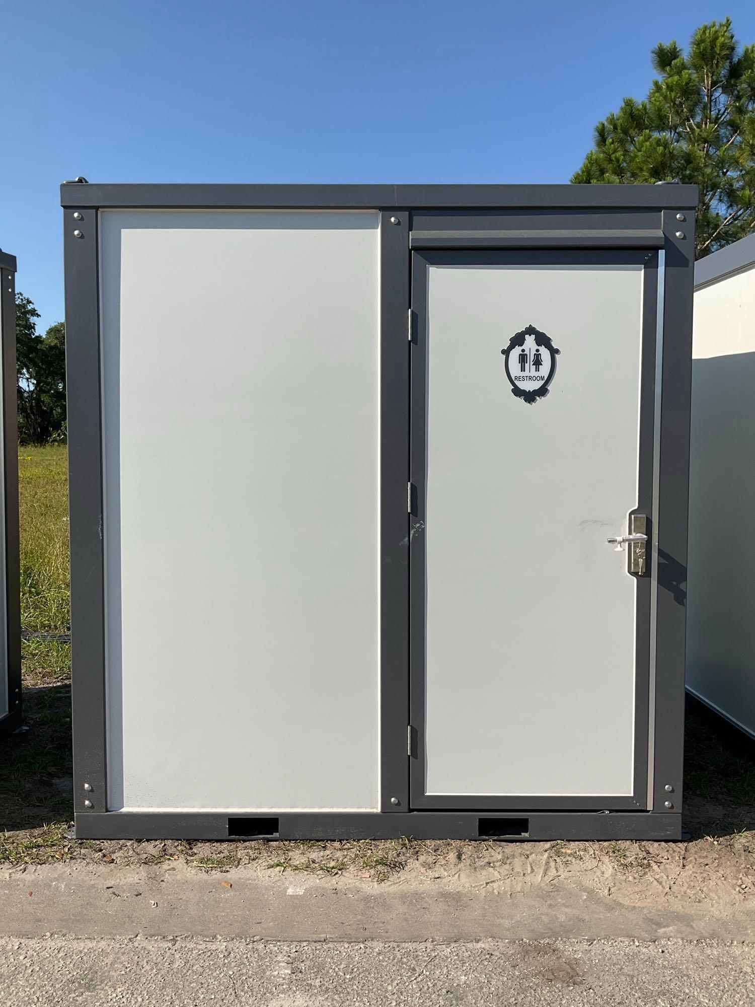 UNUSED PORTABLE BATHROOM UNIT WITH VANITY, SHOWER, TOILET, WINDOW, SINK, EXHAUST FAN, LIGHTS, PAPER