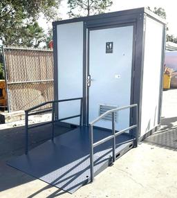 UNUSED PORTABLE BATHROOM UNIT WITH RAMP/HANDICAP ACCESSIBLE, ELECTRIC & PLUMBING HOOK UP WITH