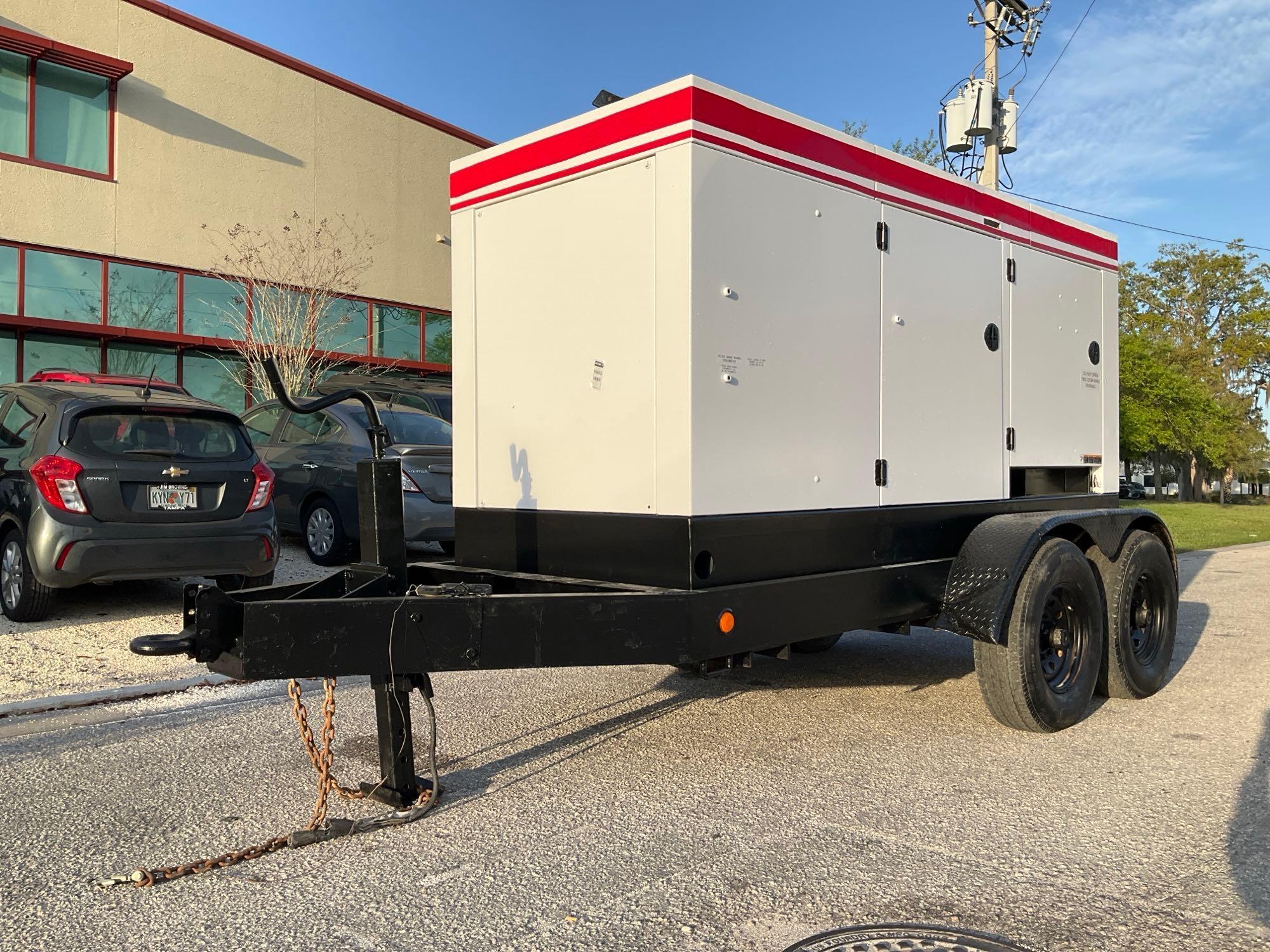 CUMMINS 150KW GENERATOR MODEL OT180C, DIESEL, TRAILER MOUNTED, APPROX 188 KVA, NEW BATTERY