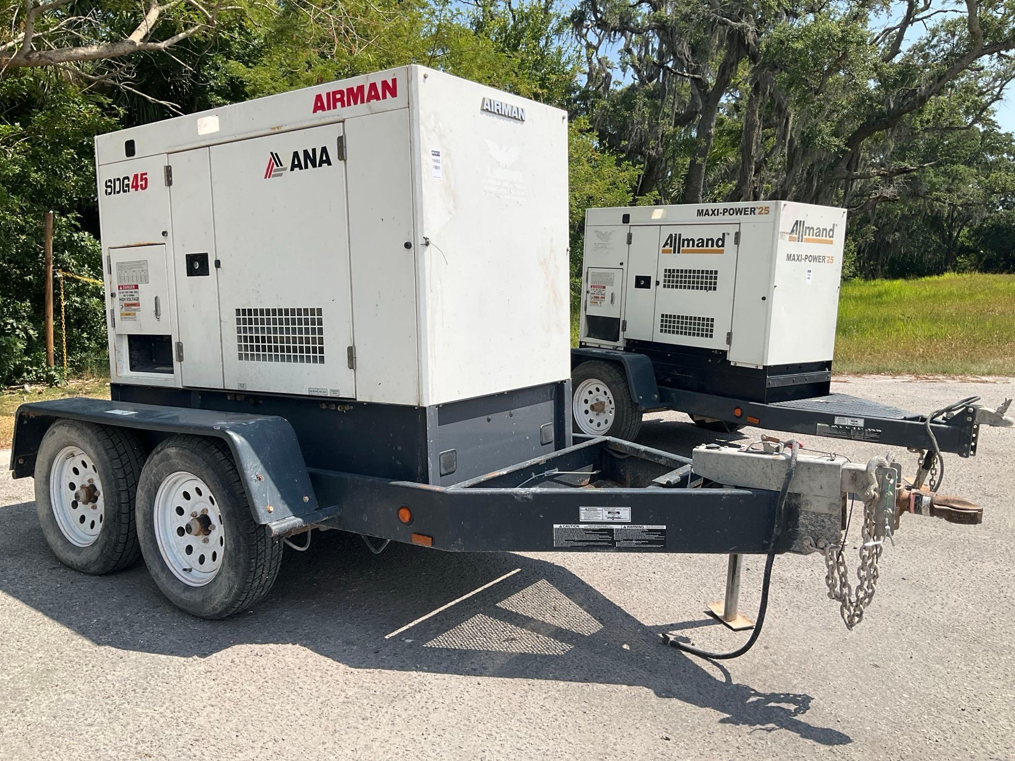 2021 AIRMAN SDG45S-8E2 GENERATOR, DIESEL, TRAILER MOUNTED, 45KVA, 240/480V, PHASE 3, BILL OF SALE...