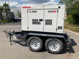 2021 AIRMAN SDG45S-8E2 GENERATOR, DIESEL, TRAILER MOUNTED, 45KVA, 240/480V, PHASE 3, BILL OF SALE...