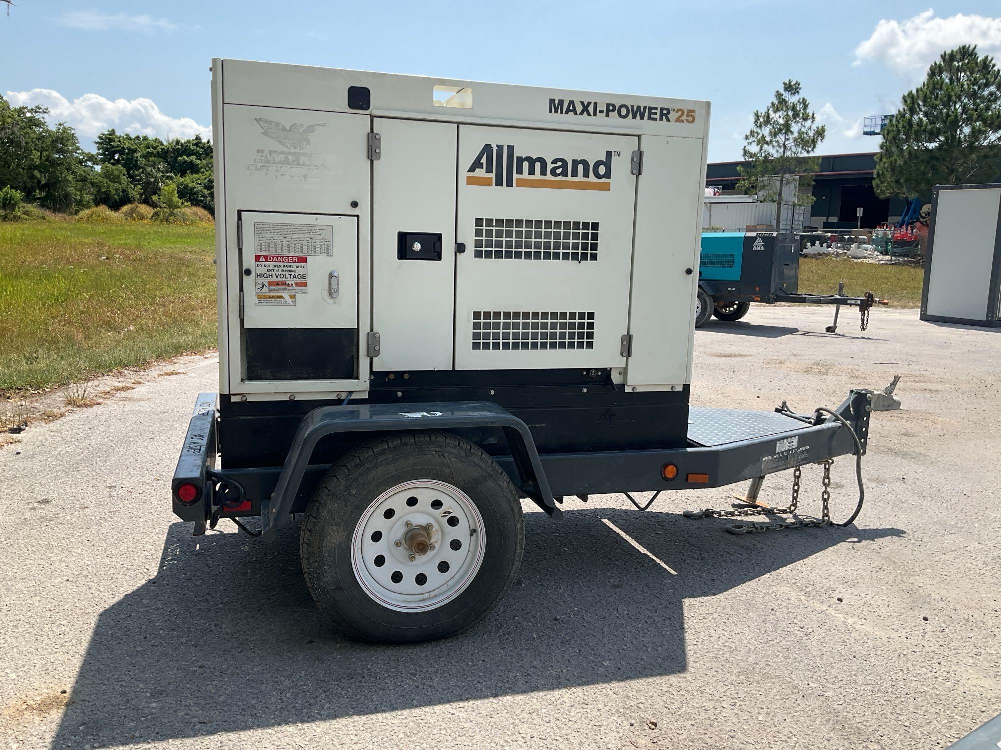 2022 ALLMAND MAXI-POWER MP25-8E1 GENERATOR, DIESEL, TRAILER MOUNTED, 25KVA, 240/480V, PHASE 3, BILL