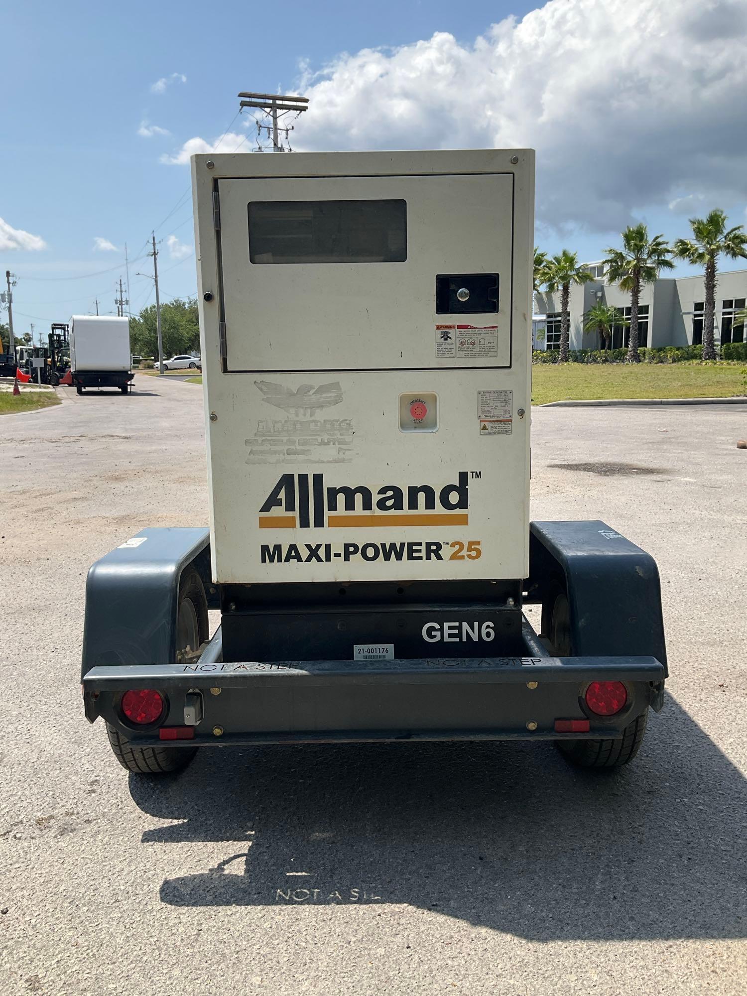 2022 ALLMAND MAXI-POWER MP25-8E1 GENERATOR, DIESEL, TRAILER MOUNTED, 25KVA, 240/480V, PHASE 3, BILL