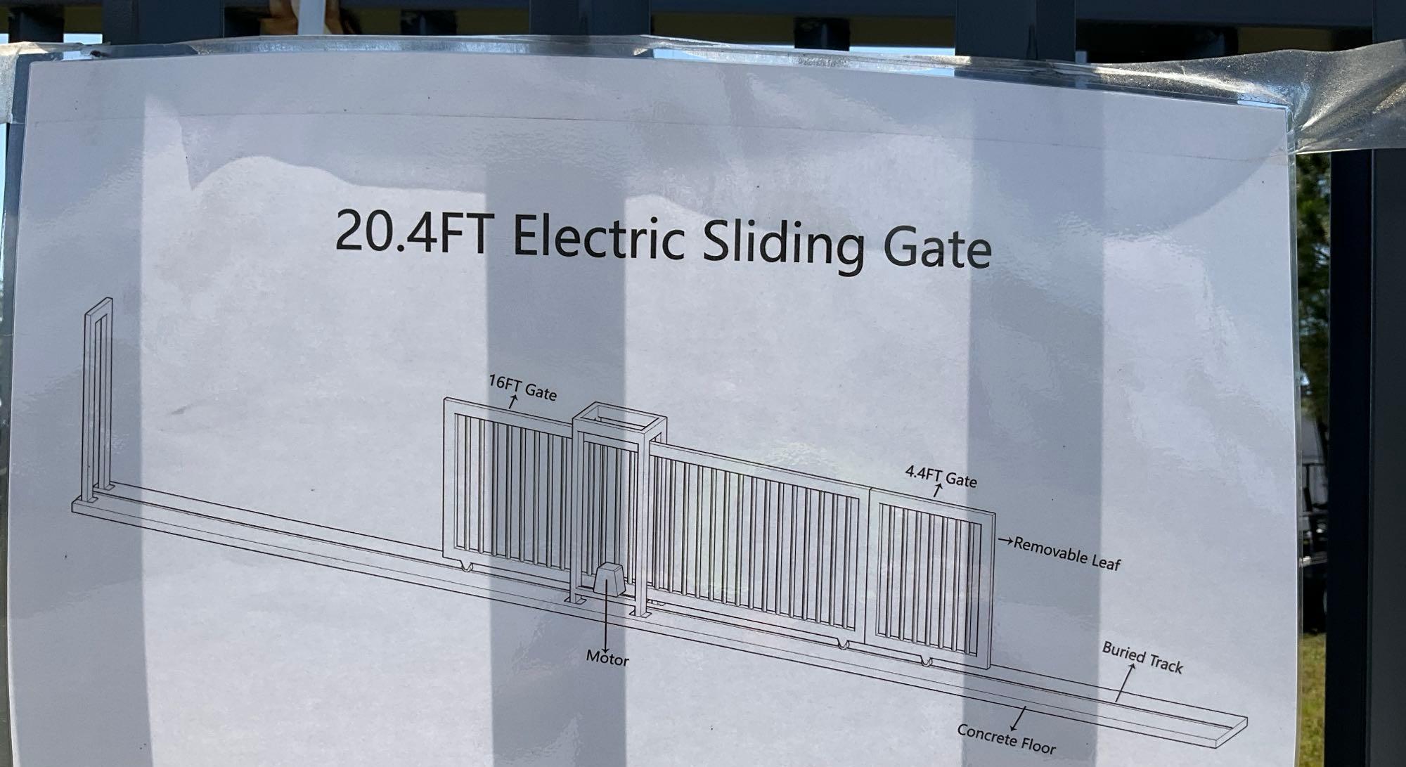 UNUSED 20.4FT ELECTRIC SLIDING GATE, 4.4FT REMOVABLE LEAF,...( PLEASE NOTE STOCK PHOTO USED )