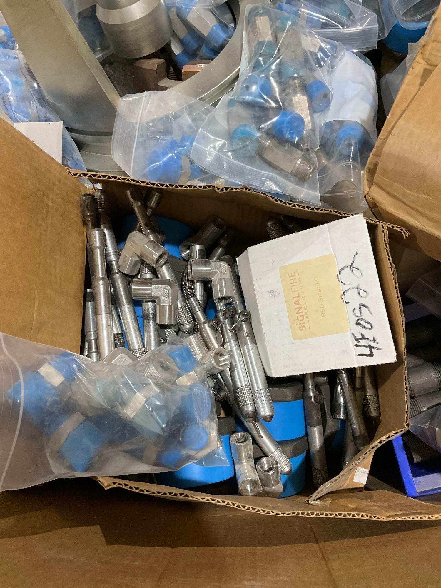 LOT OF MISCELLANEOUS TUBE FITTINGS, BATTERIES, CASTLE NUTS,...AND OTHER...EQUIPMENT