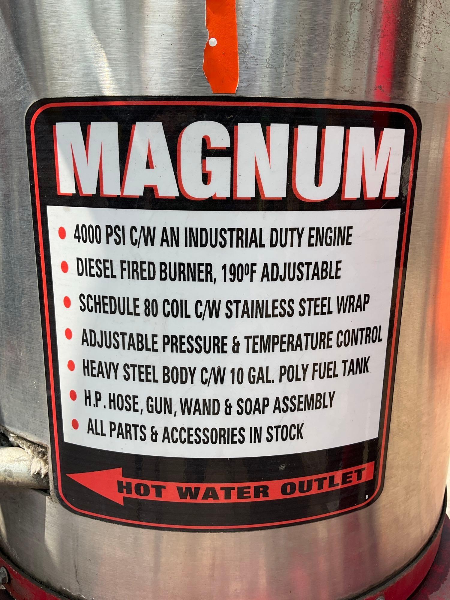 MAGNUM 4000 SERIES GOLD HOT WATER PRESSURE WASHER,DIESEL GAS POWER, ELECTRIC START, APPROX 4000PSI