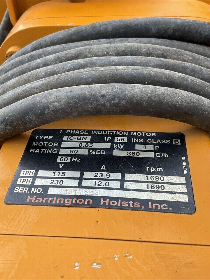 HARRINGTON SN ER020L EP1A-1CSY5395 CHAIN HOISTS 2 TON SIZE D 7FT PER MIN