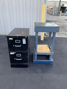 ( 1 ) TWO DRAW CABINET & ( 1 ) TABLE STAND......, APPROX...15? W x 27? L x 29? T