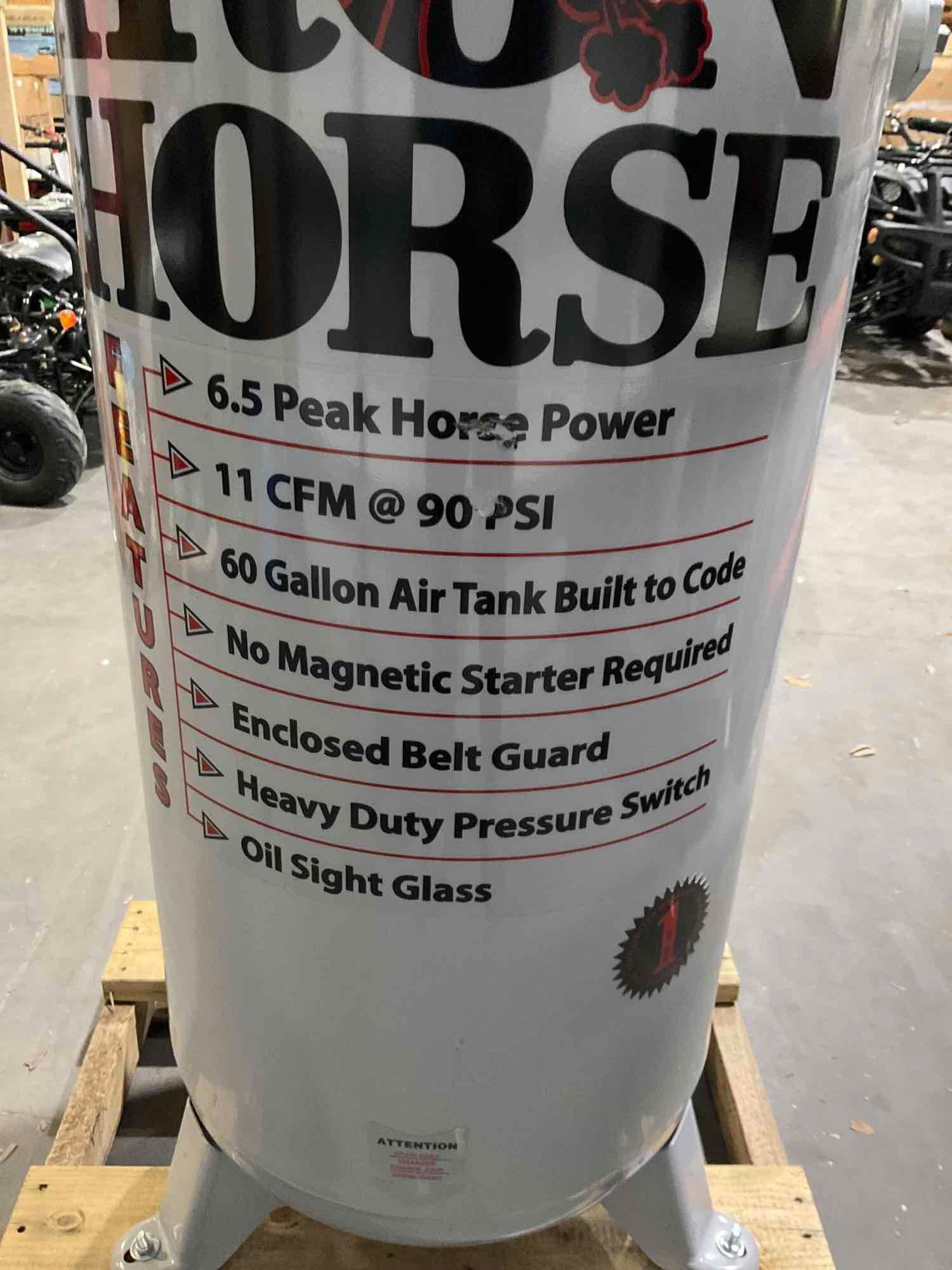 UNUSED 2023 IRON HORSE 60 GAL TANK AIR COMPRESSOR MODEL IH6160V1, APPROX 11.2 CFM @ 100 PSI, APPROX