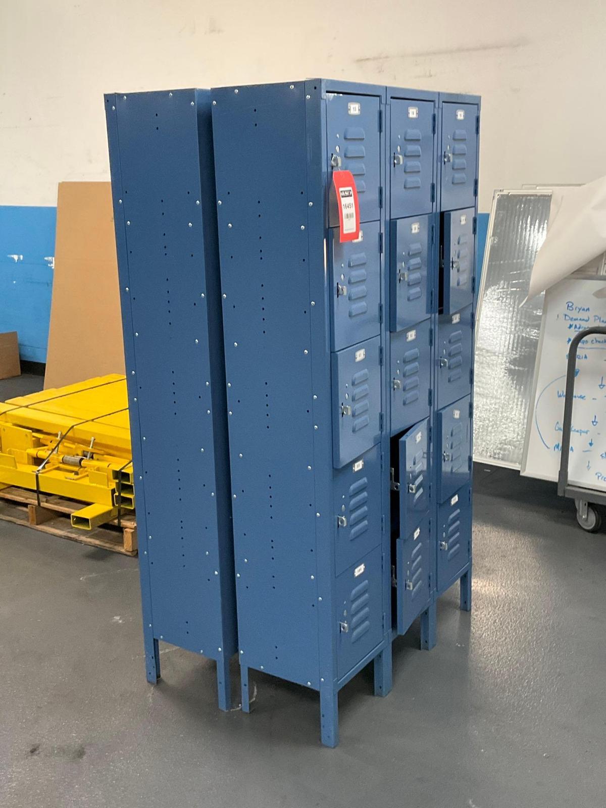 ( 2 ) 15 LOCKER CABINETS (15 LOCKERS PER CABINET), APPROX 36" W x 12" L x 66" T