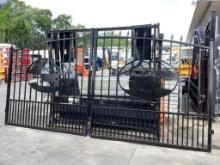 SET OF UNUSED GREAT BEAR 14FT BI PARTING WROUGHT IRON GATES, 7FT EACH PIECE (14' TOTAL WIDTH). 2