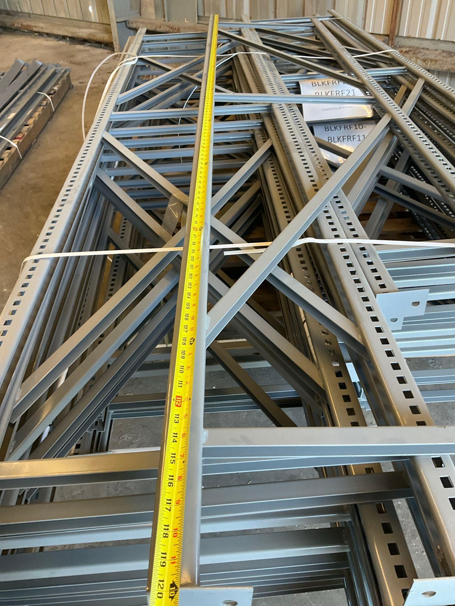 PALLET OF UPRIGHTS FOR RACK,...APPROX 26...TOTAL, APPROX 10FT