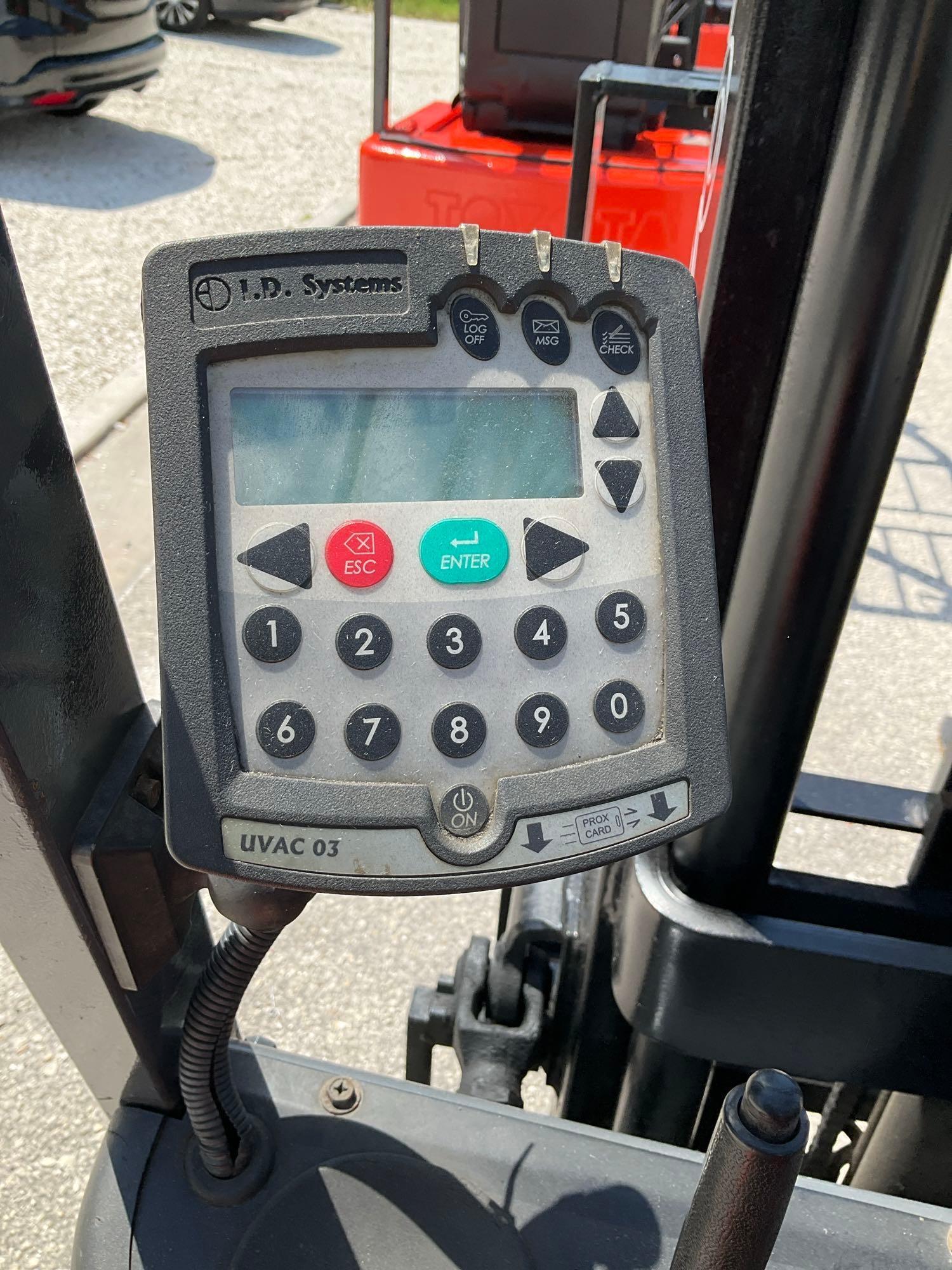 TOYOTA FORKLIFT MODEL 5FBE15, ELECTRIC, APPROX MAX CAPACITY 2800, MAX HEIGHT 107IN, TILT, SIDE SH...