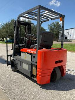 TOYOTA FORKLIFT MODEL 5FBE15, ELECTRIC, APPROX MAX CAPACITY 2800, MAX HEIGHT 107IN, TILT, SIDE SH...