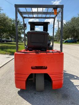 TOYOTA FORKLIFT MODEL 5FBE15, ELECTRIC, APPROX MAX CAPACITY 2800, MAX HEIGHT 107IN, TILT, SIDE SH...