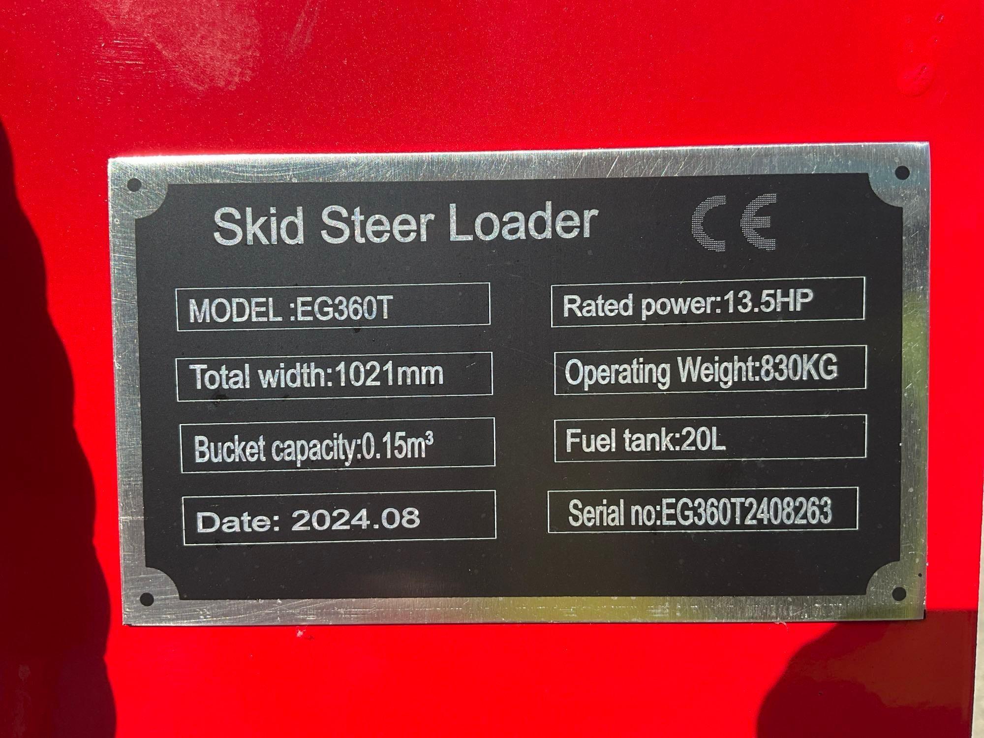 2024 EGN SKID STEER LOADER MODEL EG360T, GAS POWERED, ELECTRIC START, RUBBER TRACKS