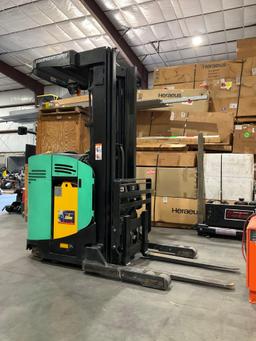 MITSUBISHI REACH FORKLIFT MODEL ESR15N-24V,...ELECTRIC, APPROX MAX CAPACITY 3000LBS, MAX HEIGHT 2...