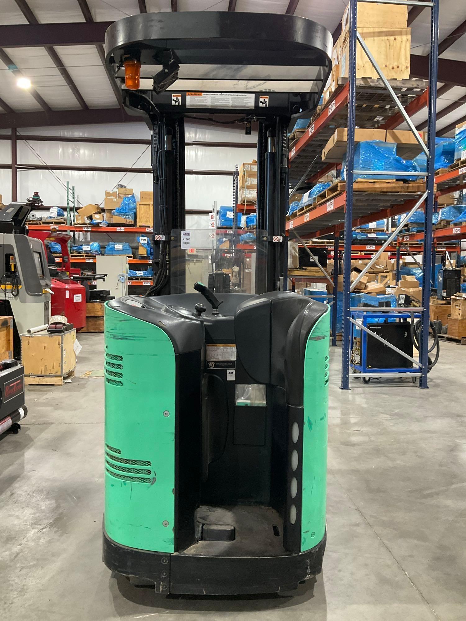 MITSUBISHI REACH FORKLIFT MODEL ESR15N-24V,...ELECTRIC, APPROX MAX CAPACITY 3000LBS, MAX HEIGHT 2...