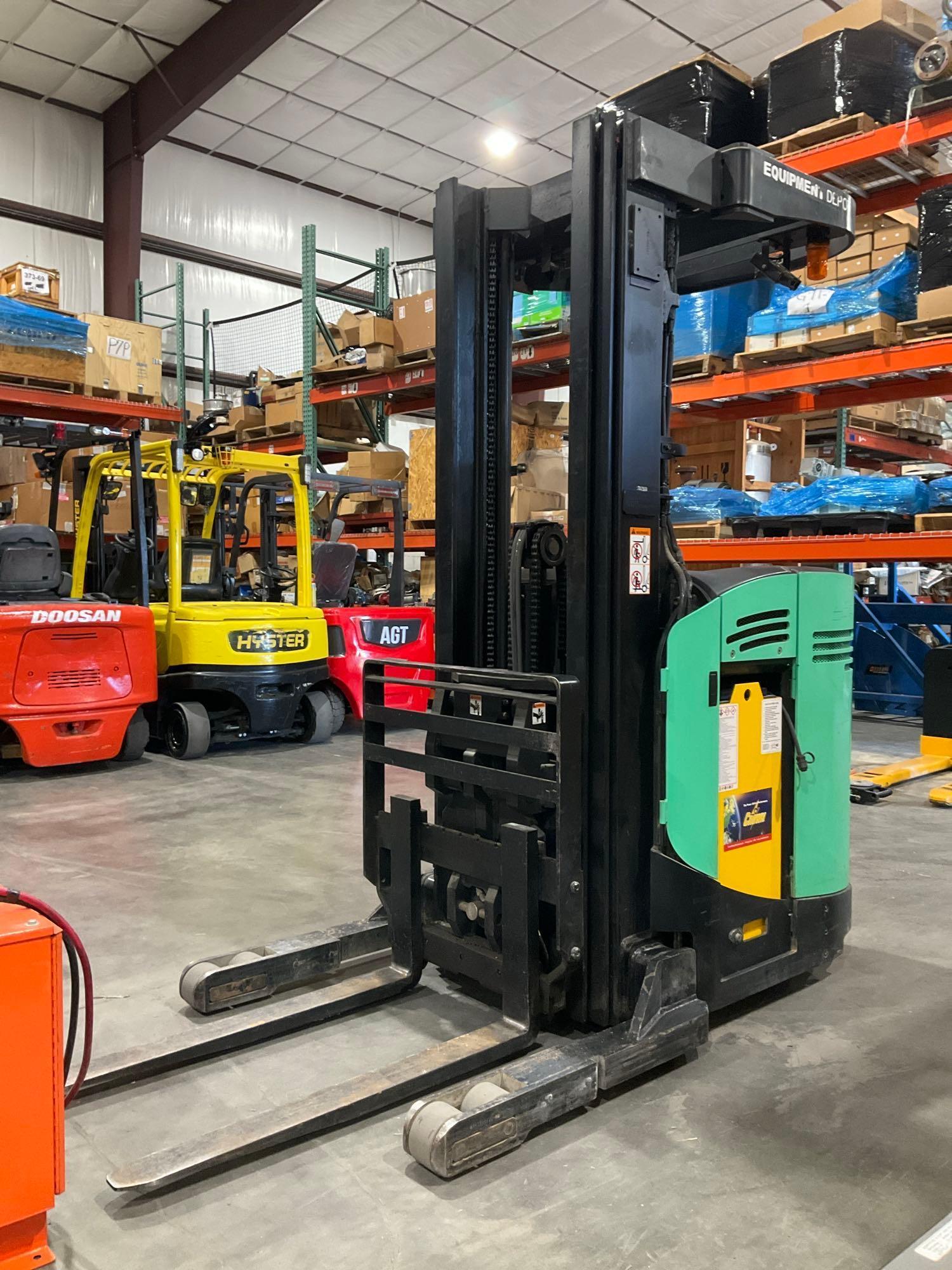 MITSUBISHI REACH FORKLIFT MODEL ESR15N-24V,...ELECTRIC, APPROX MAX CAPACITY 3000LBS, MAX HEIGHT 2...