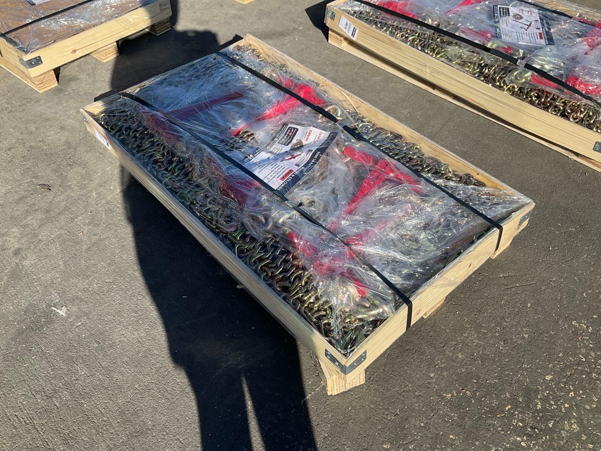UNUSED LANDHONOR...RATCHET BINDERS & CHAINS SET MODEL LHR-RC9200, 5 BINDERS (9,200LB) &...10 G70 ...