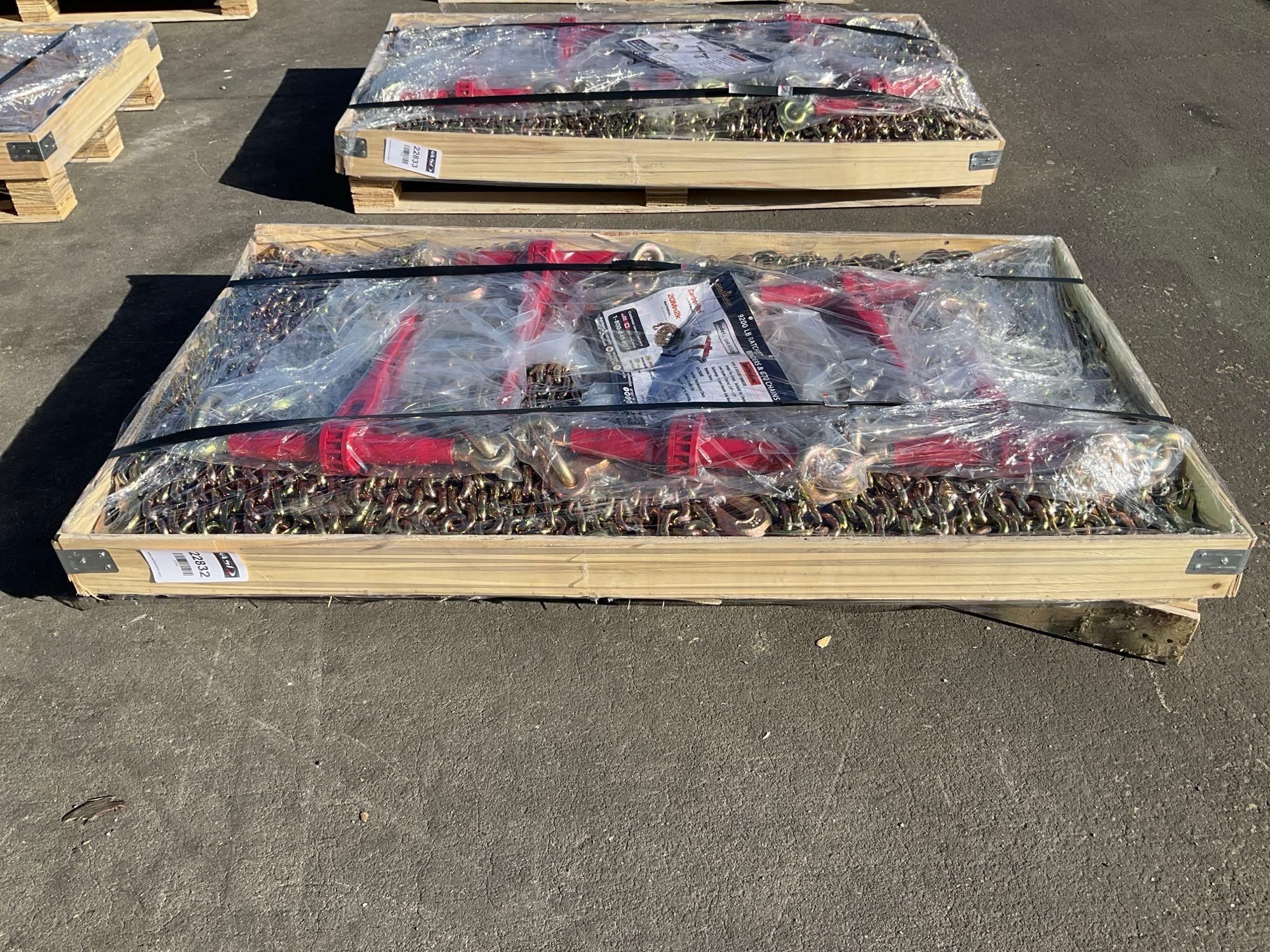 UNUSED LANDHONOR...RATCHET BINDERS & CHAINS SET MODEL LHR-RC9200, 5 BINDERS (9,200LB) &...10 G70 ...