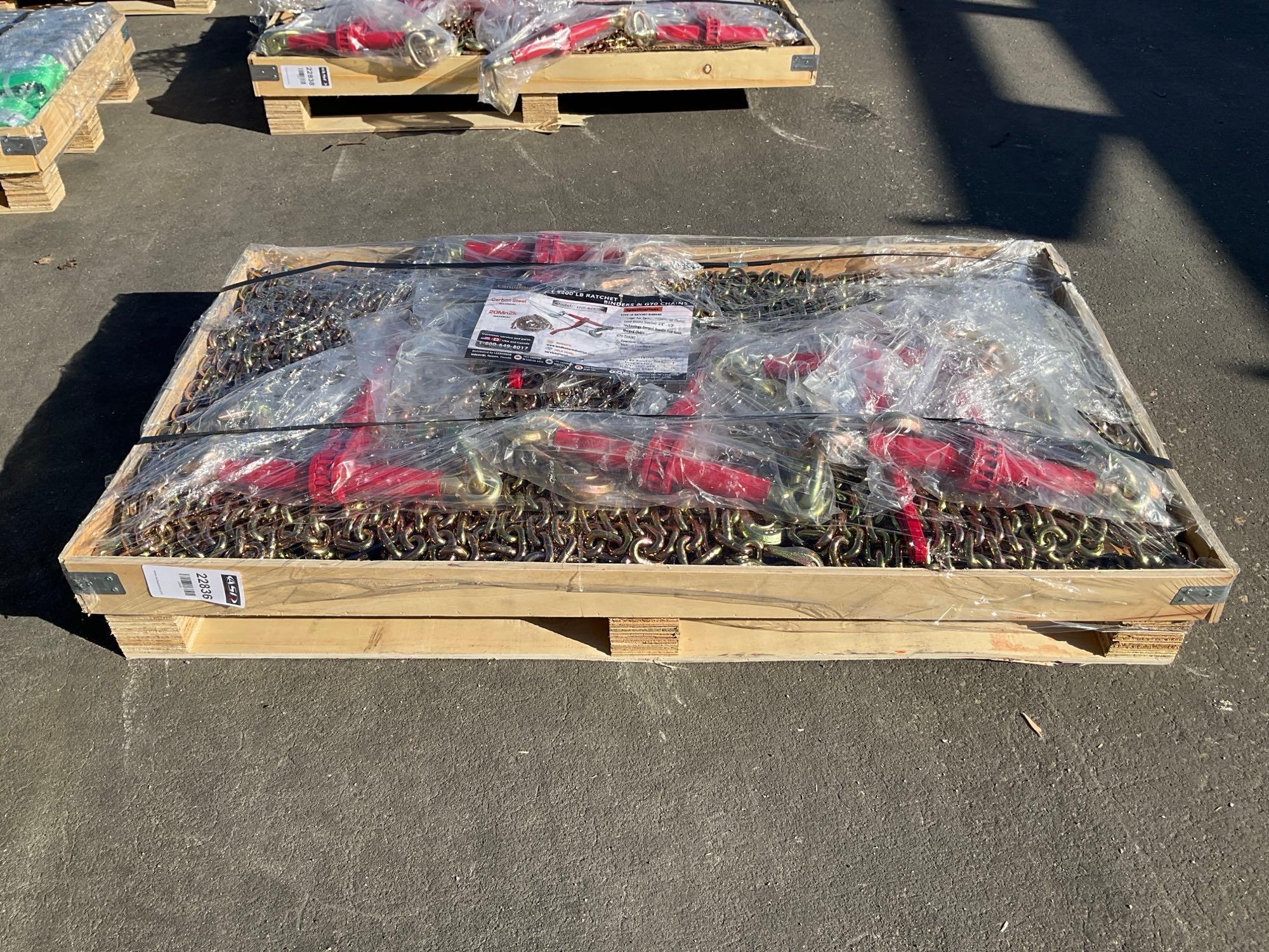 UNUSED LANDHONOR...RATCHET BINDERS & CHAINS SET MODEL LHR-RC9200, 5 BINDERS (9,200LB) &...10 G70 ...