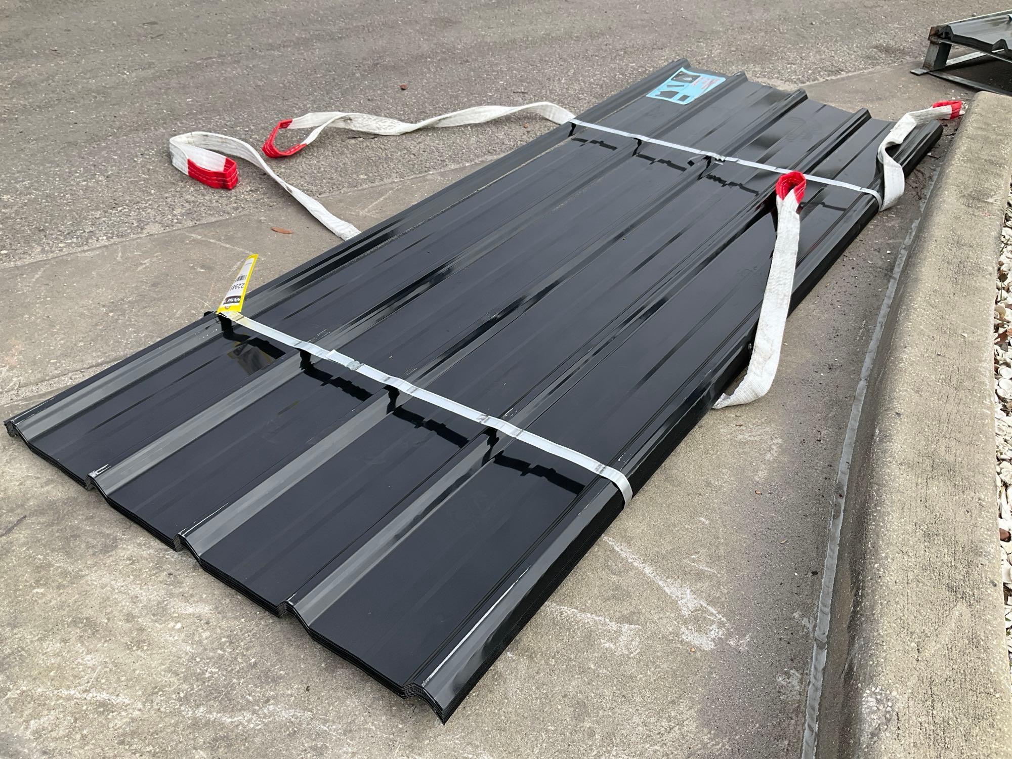 ( 1 ) STACK OF UNUSED METAL ROOF PANELS, APPROX 8FT L x 3FT W , APPROX QTY 30 PANELS