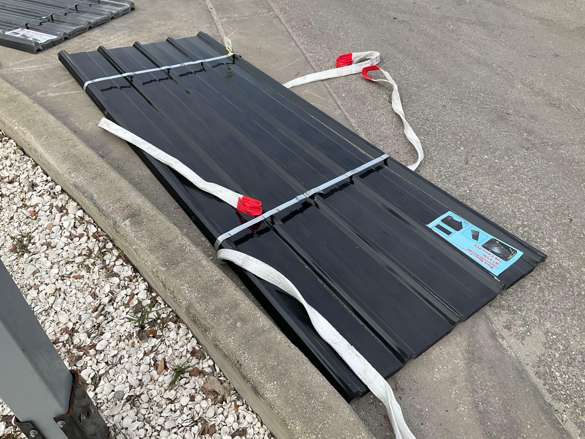 ( 1 ) STACK OF UNUSED METAL ROOF PANELS, APPROX 8FT L x 3FT W , APPROX QTY 30 PANELS