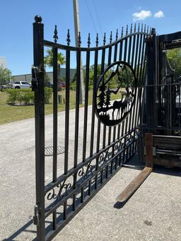 SET OF UNUSED GREAT BEAR 20FT BI PARTING WROUGHT IRON GATES, 10FT EACH PIECE (20' TOTAL WIDTH). 2...