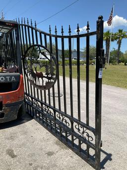 SET OF UNUSED GREAT BEAR 20FT BI PARTING WROUGHT IRON GATES, 10FT EACH PIECE (20' TOTAL WIDTH). 2...