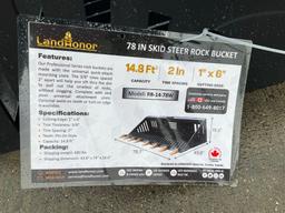 UNUSED 2023 LANDHONOR 78in ROCK BUCKET ATTACHMENT MODEL RB-14-78W FOR UNIVERSAL SKID STEER...( PL...