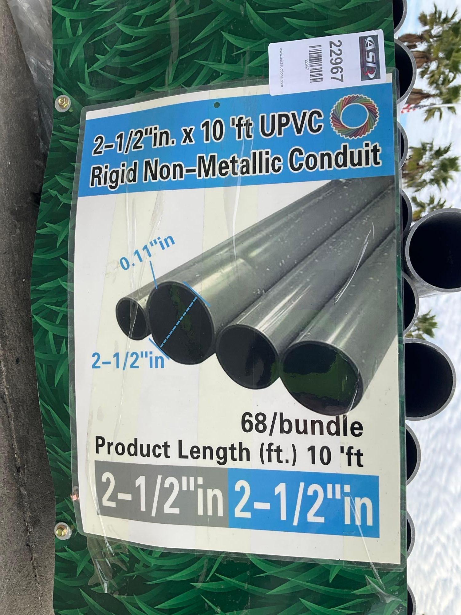 UNUSED UPVC RIGID NON-METALLIC CONDUIT, APPROX 2-1/2in x 10FT, APPROX 68 IN BUNDLE