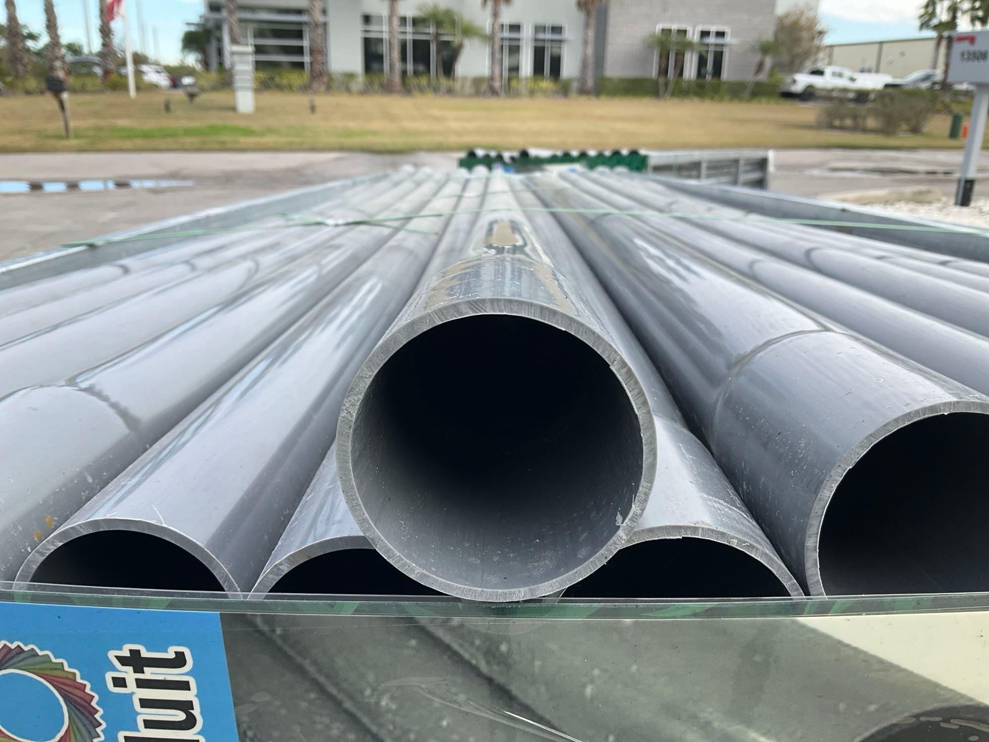 UNUSED UPVC RIGID NON-METALLIC CONDUIT, APPROX 2-1/2in x 10FT, APPROX 68 IN BUNDLE