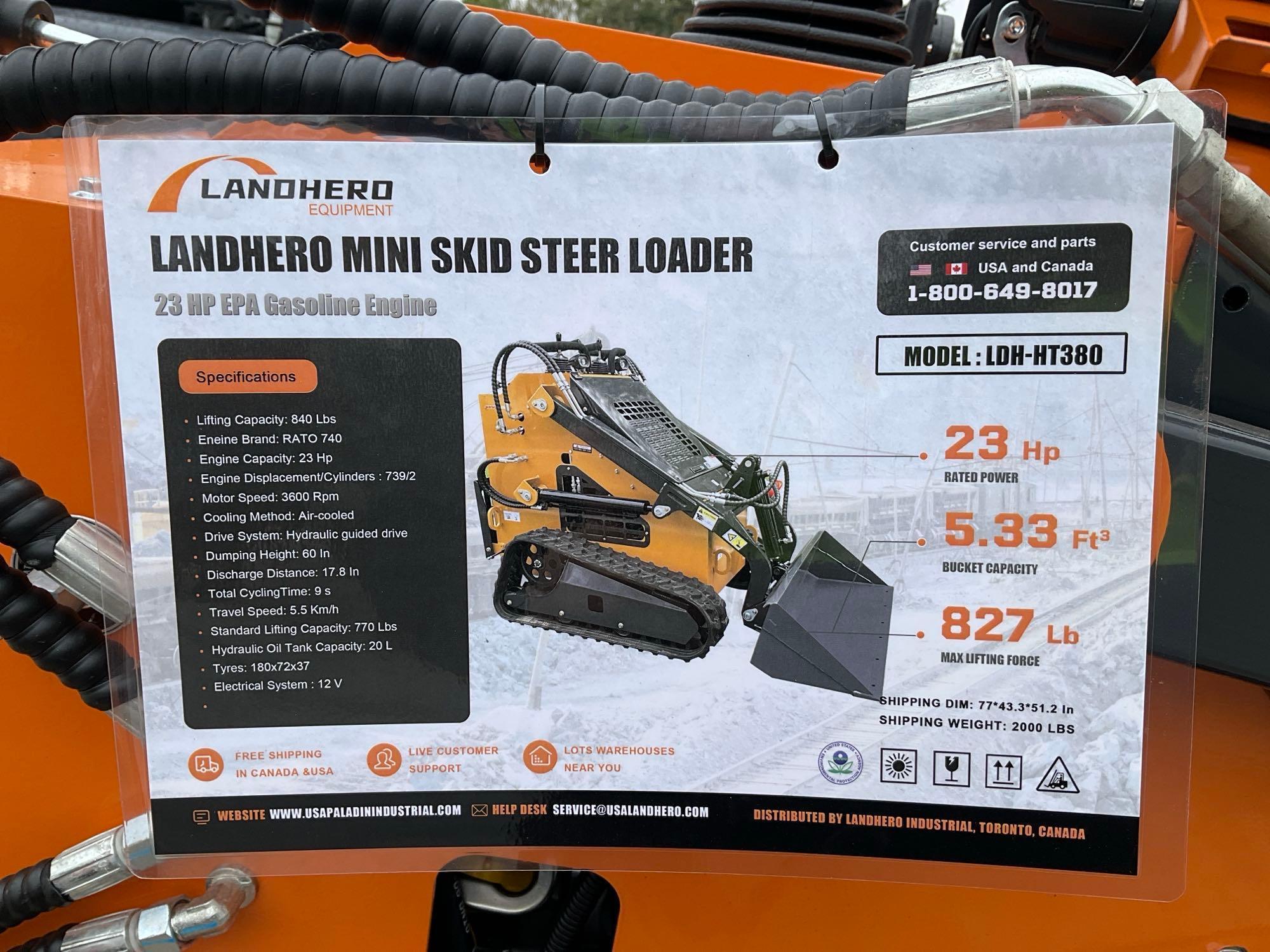 UNUSED LANDHONOR MINI SKID STEER LOADER MODEL LDH-HT-380, GAS POWERED, ELECTRIC START, RUBBER TRA...
