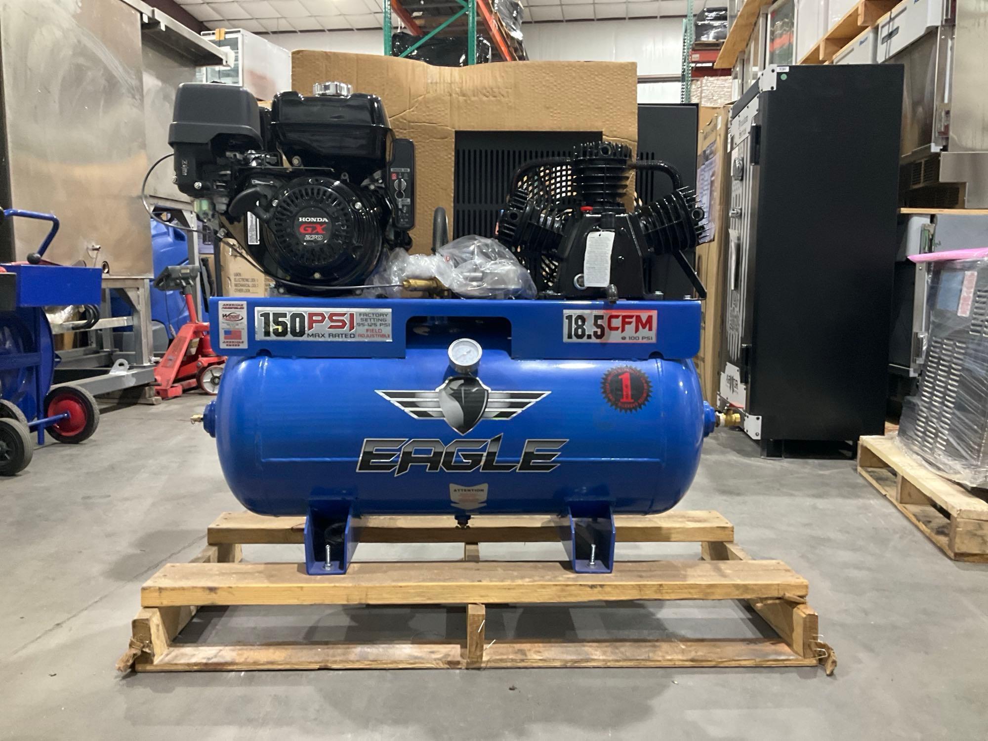 UNUSED EAGLE AIR COMPRESSOR MODEL 9G30TRKE-H, GAS POWERED, HONDA GX 270 MOTOR, APPROX 150 MAX RATED