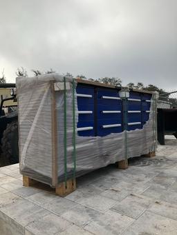 UNUSED CHERY INDUSTRIAL WORKBENCH / TOOL CHEST, APPROX 7FT W/ 20 DRAWERS, STEEL DRAWER BOX