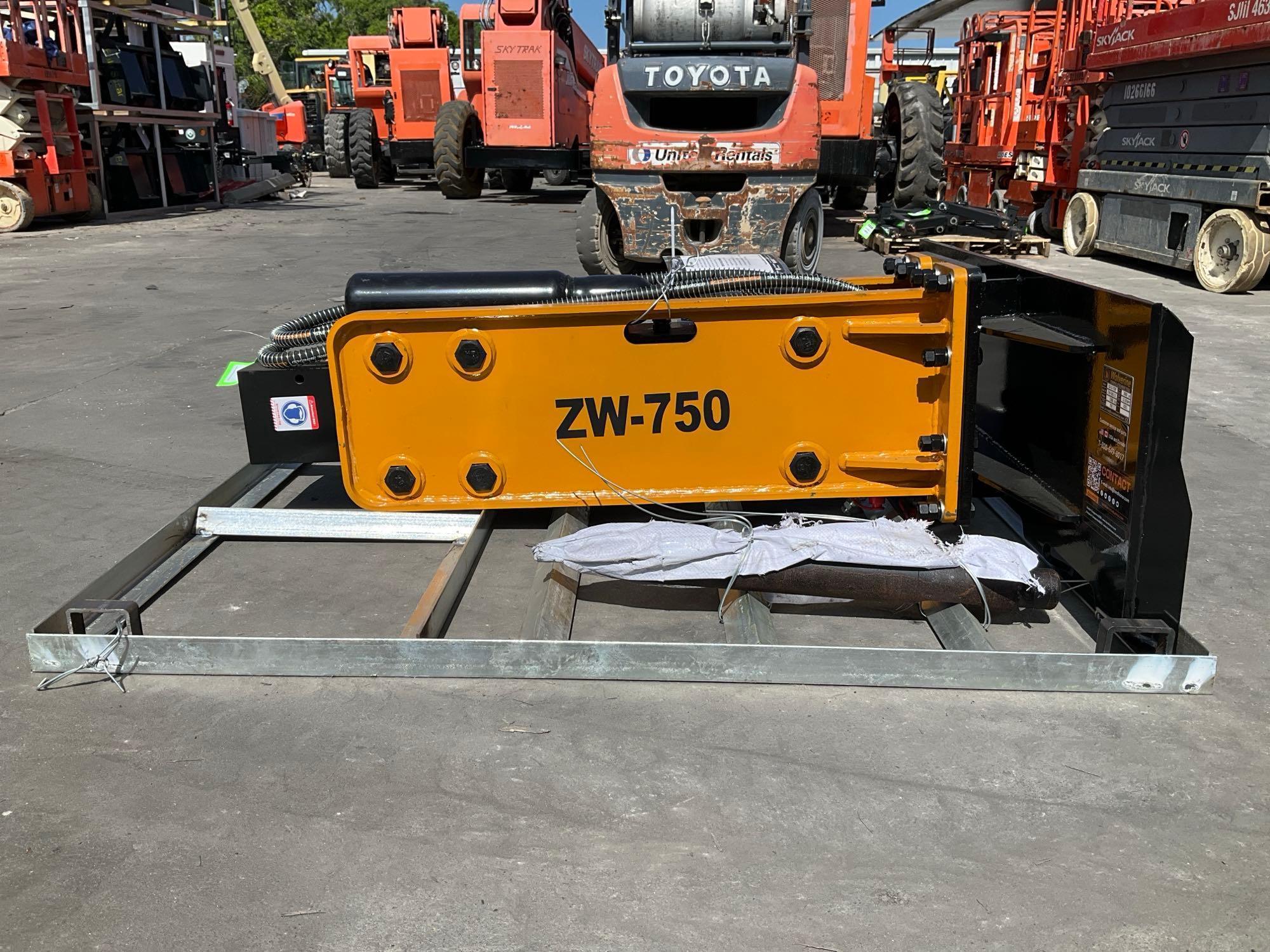 UNUSED 2025 WOLVERINE CONCRETE HYDRAULIC BREAKER ATTACHMENT MODEL CB-11-750F FOR UNIVERSAL SKID