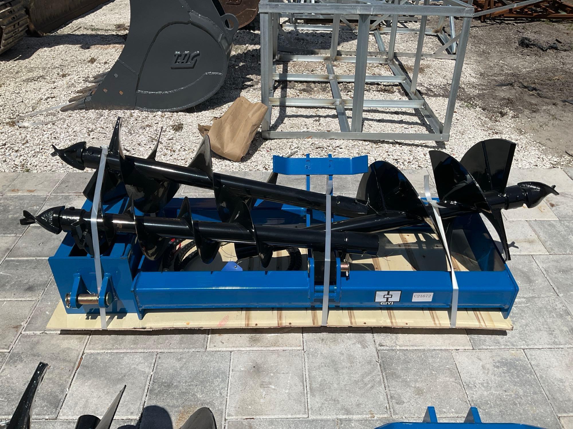 ( 1 ) UNUSED 2025 GIYI AUGER ATTACHMENT FOR SKID STEER, BITS APPROX 8in / 12in & 16in
