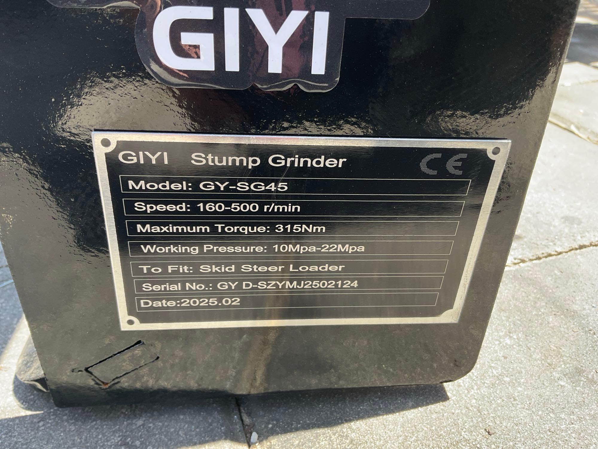 ( 1 ) UNUSED 2025GIYI STUMP GRINDER ATTACHMENT MODEL GY-SG45 FOR SKID STEER