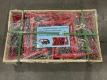UNUSED HEAVY-DUTY RATCHET LOAD BINDERS AND CHAIN SET, 5 BINDERS, 20FT CHAINS WITH G70 HOOKS