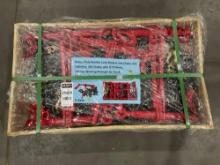 UNUSED HEAVY DUTY RATCHET LOAD BINDERS AND CHAINS SET, 5 BINDERS, 20FT CHAINS WITH G70 HOOKS