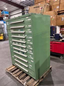 METAL INDUSTRIAL TOOL CABINET; 11 DRAWERS; APPROXIMATELY 46 IN L X 28 IN W X 62 IN T