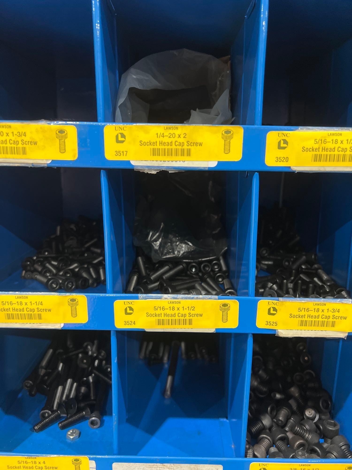 ( 2 ) FASTENAL METAL INDUSTRIAL PARTS BINS; APPROXIMATELY 34 IN L X 12 IN W X 72 IN T; CONTENTS
